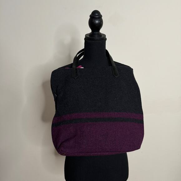 COACH Signature Stripe Wool Tote Black Purple F24786 - Picture 2 of 4